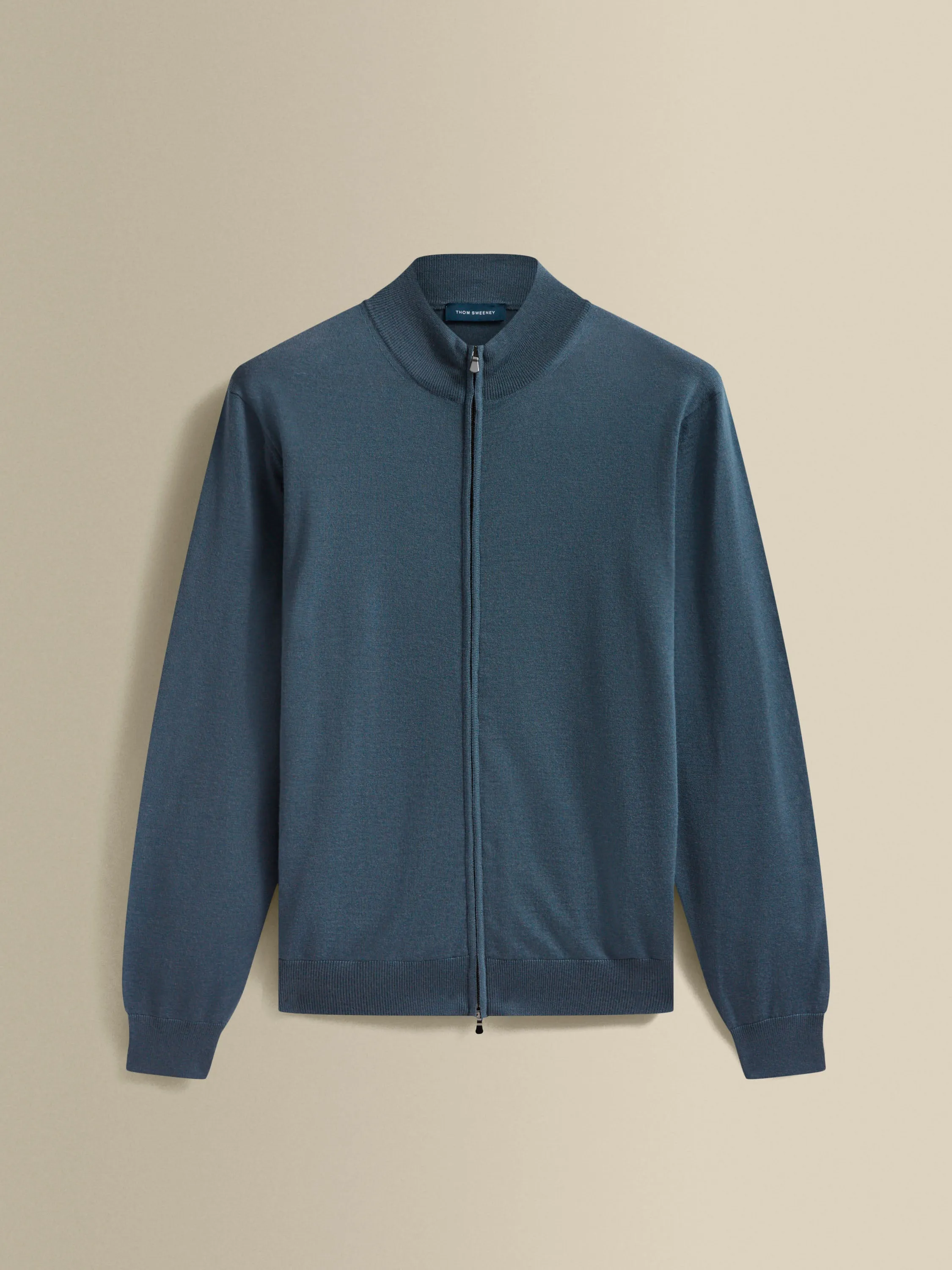 Merino Wool Zip-Through Mock Neck Knit