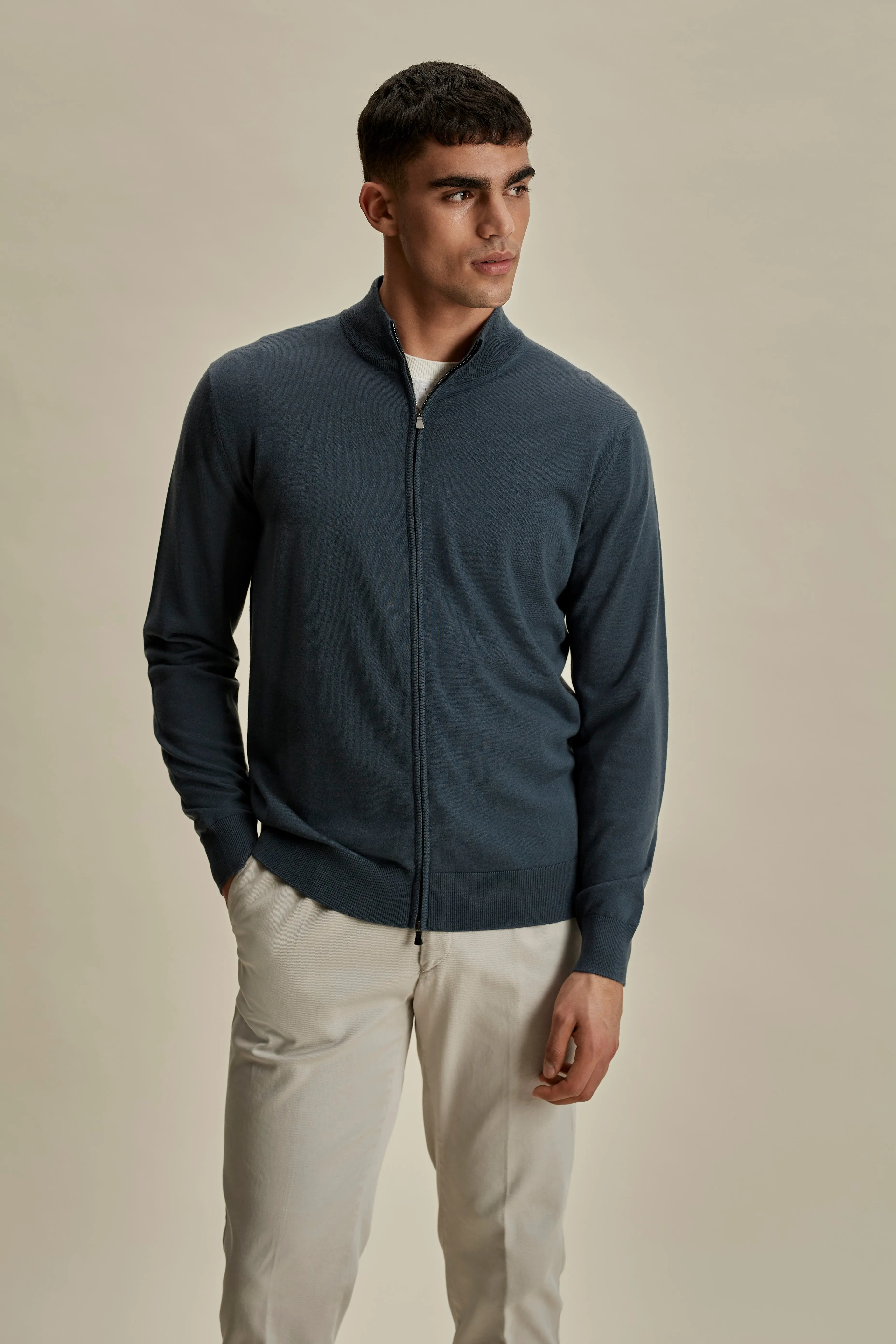 Merino Wool Zip-Through Mock Neck Knit