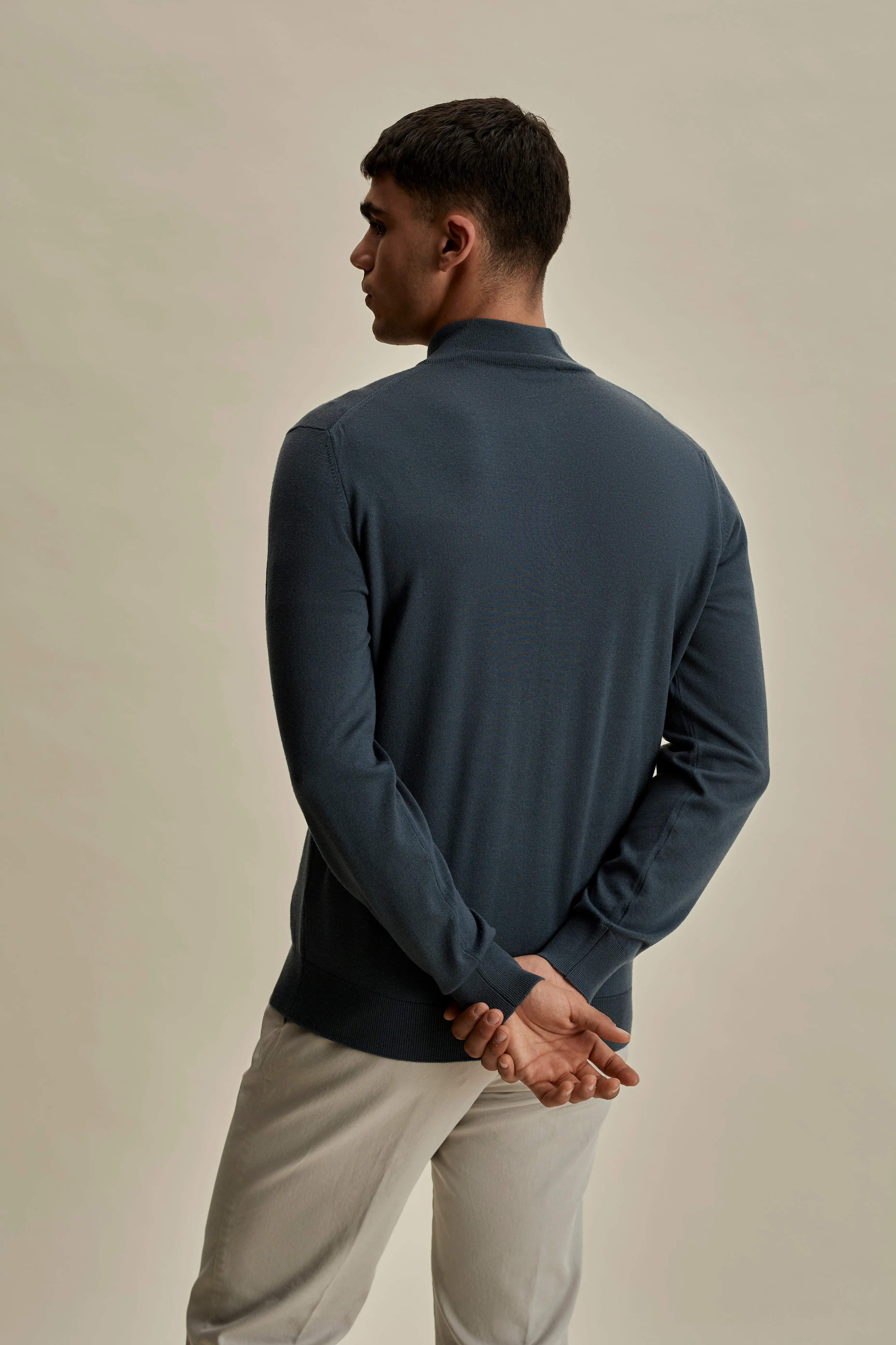 Merino Wool Zip-Through Mock Neck Knit
