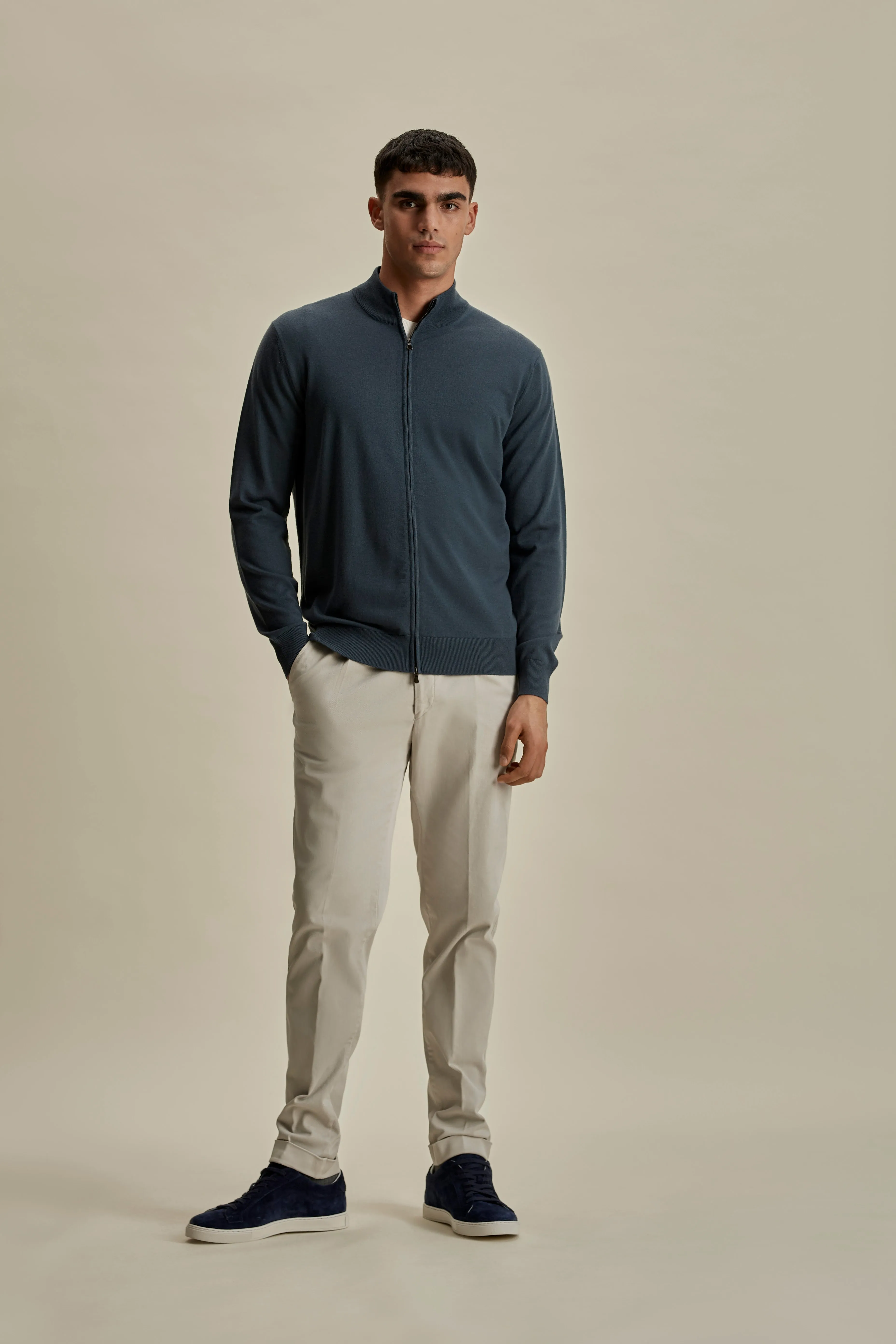 Merino Wool Zip-Through Mock Neck Knit