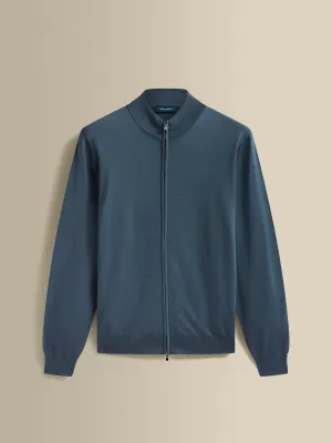 Merino Wool Zip-Through Mock Neck Knit
