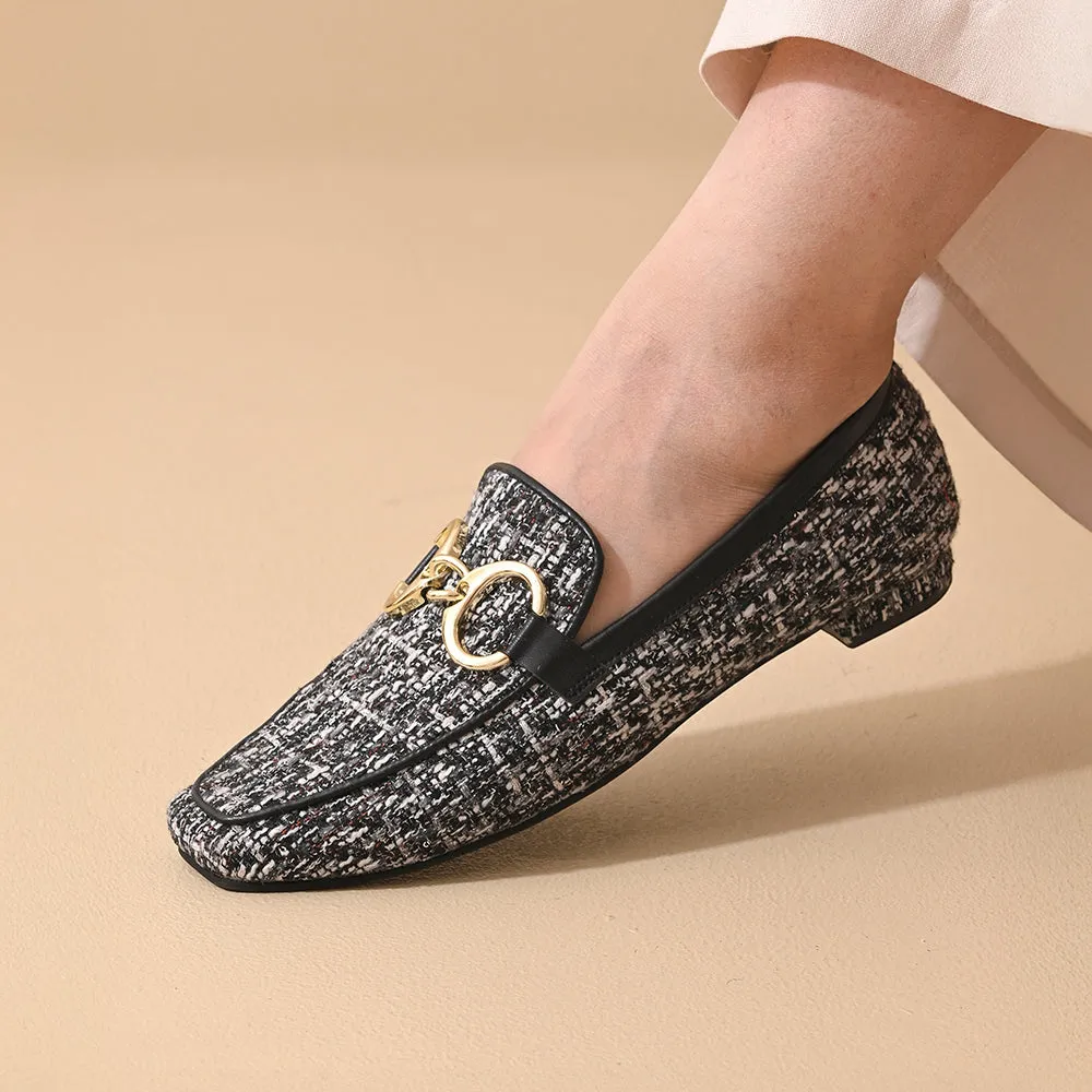 Monochrome Square Toe Loafers Shoes