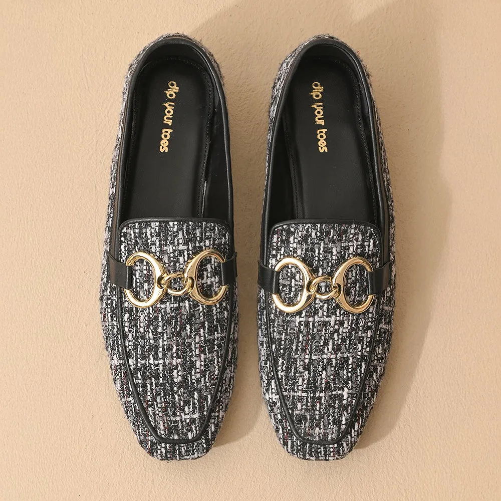 Monochrome Square Toe Loafers Shoes