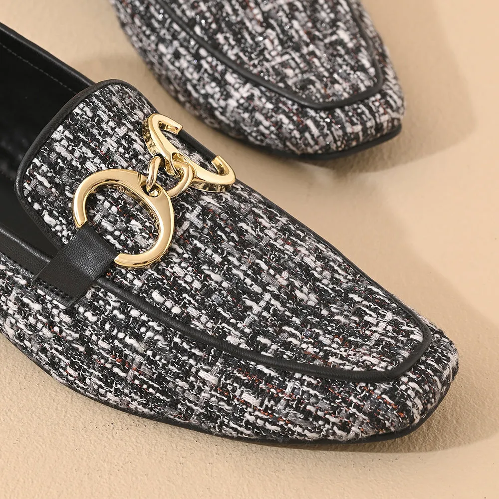 Monochrome Square Toe Loafers Shoes