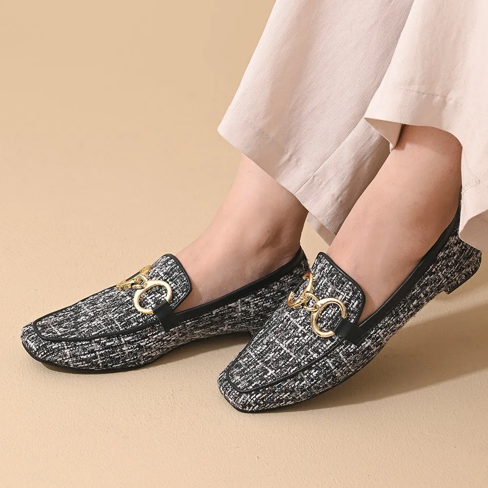 Monochrome Square Toe Loafers Shoes