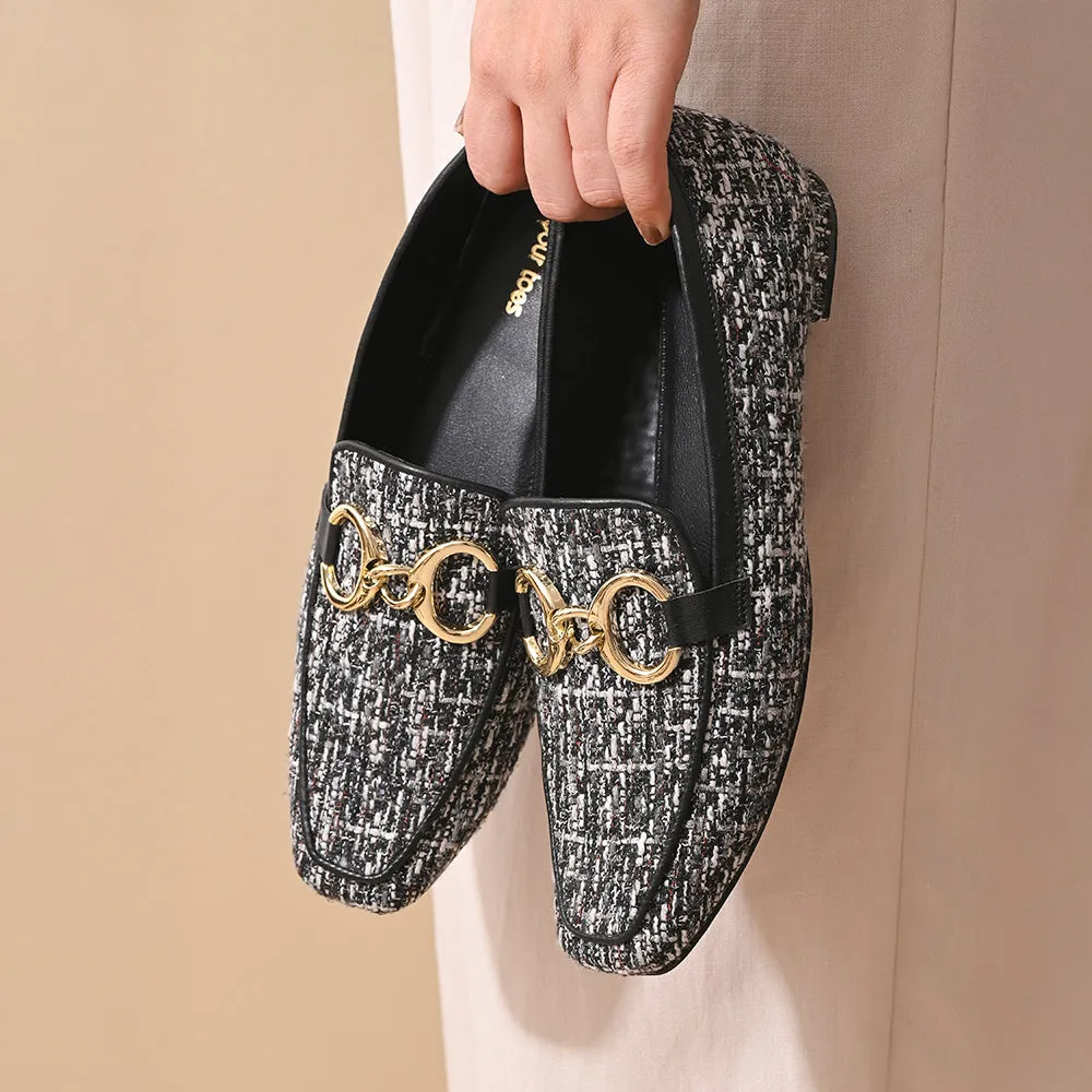 Monochrome Square Toe Loafers Shoes