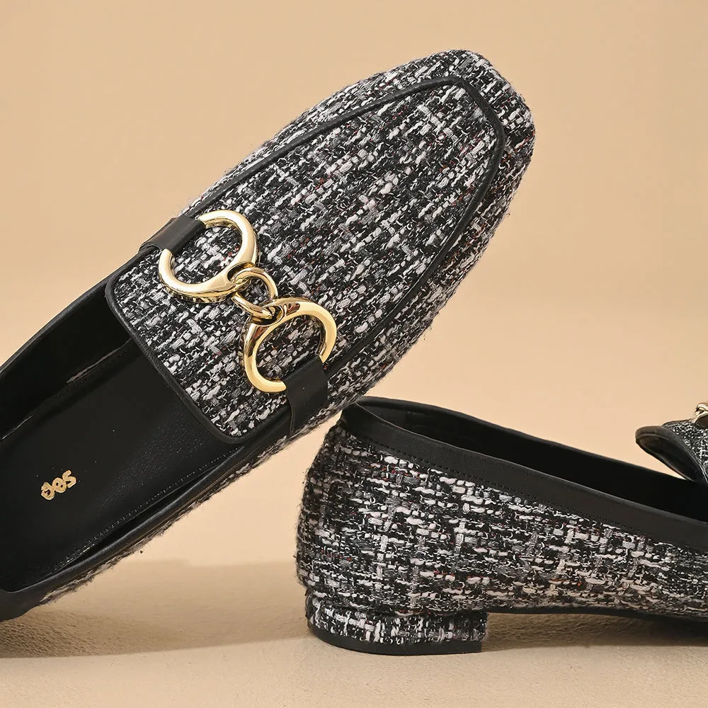 Monochrome Square Toe Loafers Shoes