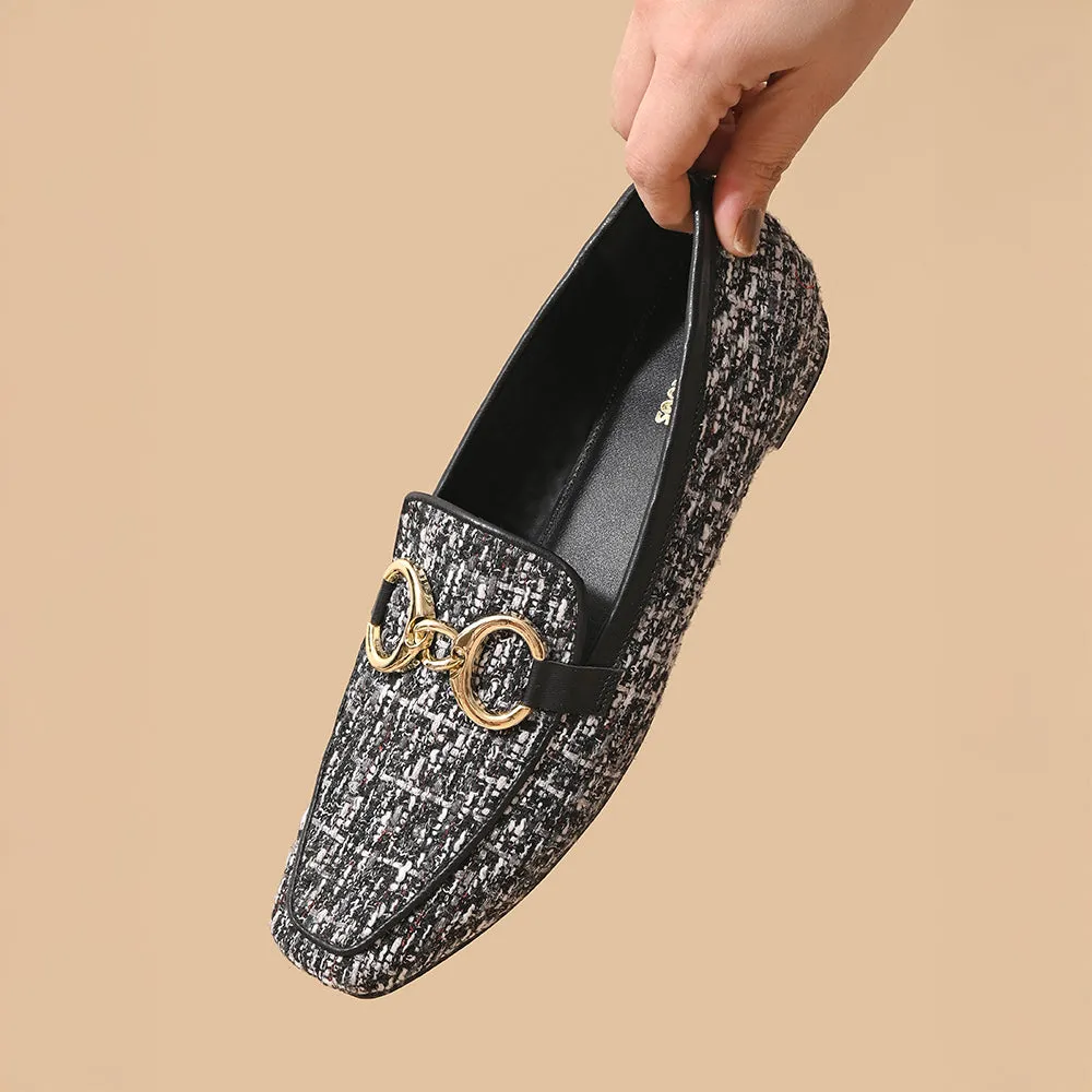 Monochrome Square Toe Loafers Shoes