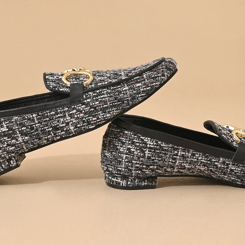 Monochrome Square Toe Loafers Shoes