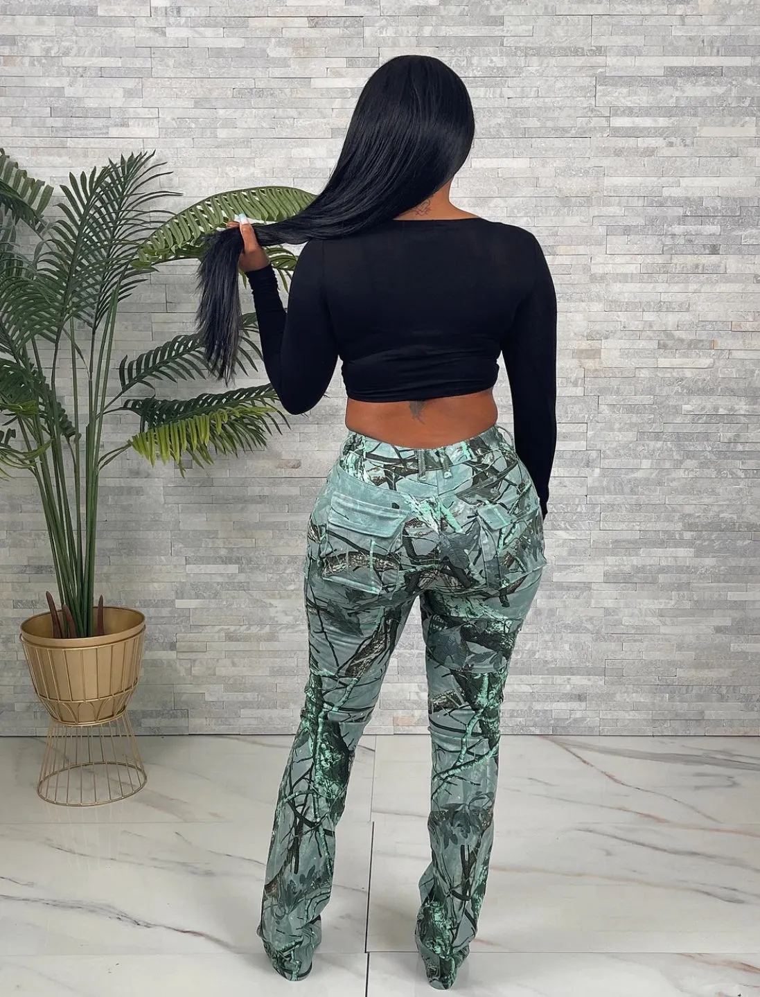 NEW! Spring Floral Camo Cargo Flare Leg Jeans