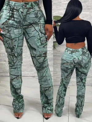 NEW! Spring Floral Camo Cargo Flare Leg Jeans