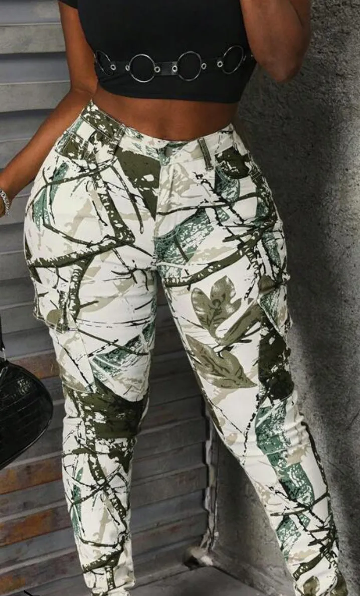 NEW! Spring Floral Camo Cargo Flare Leg Jeans