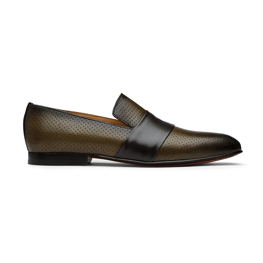 Olive Punched Loafers with Strap