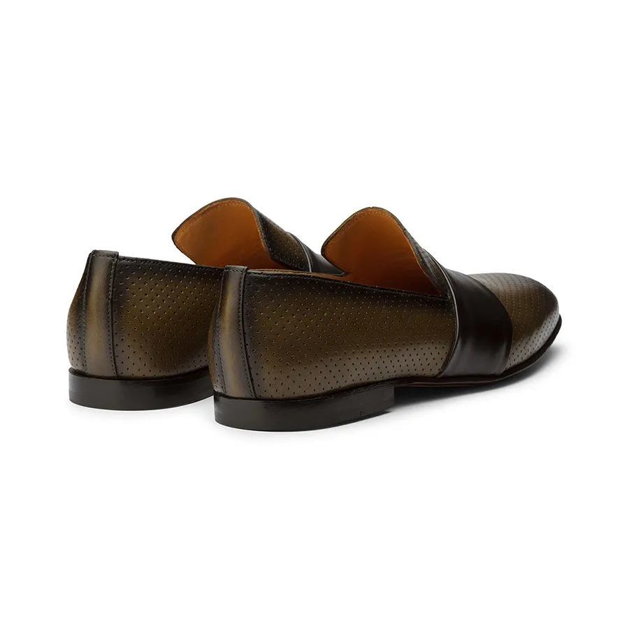 Olive Punched Loafers with Strap