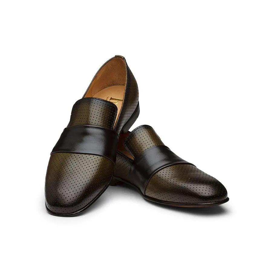Olive Punched Loafers with Strap