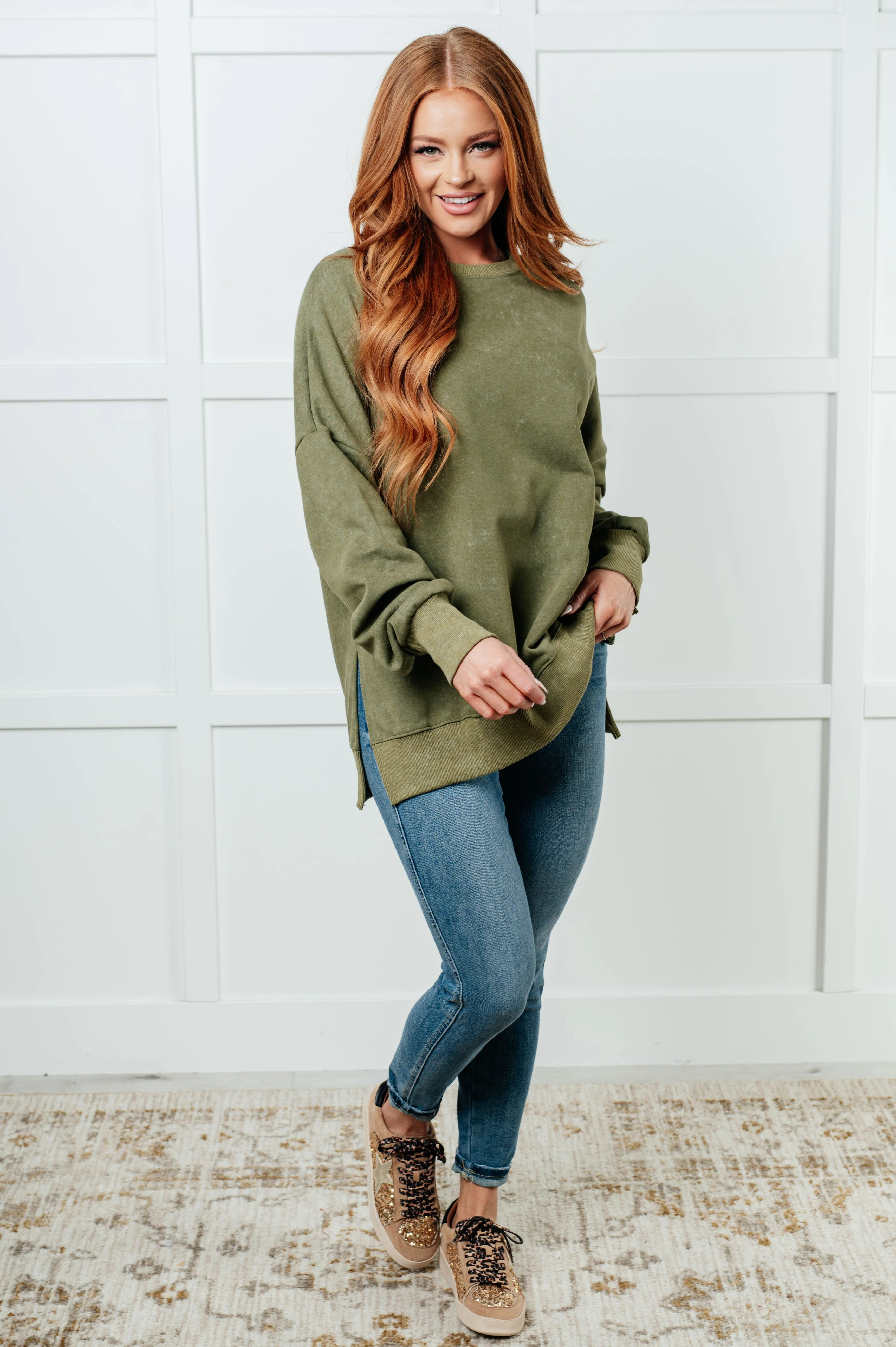 One Eleven North No Plain Jane Oversized Sweatshirt in Green