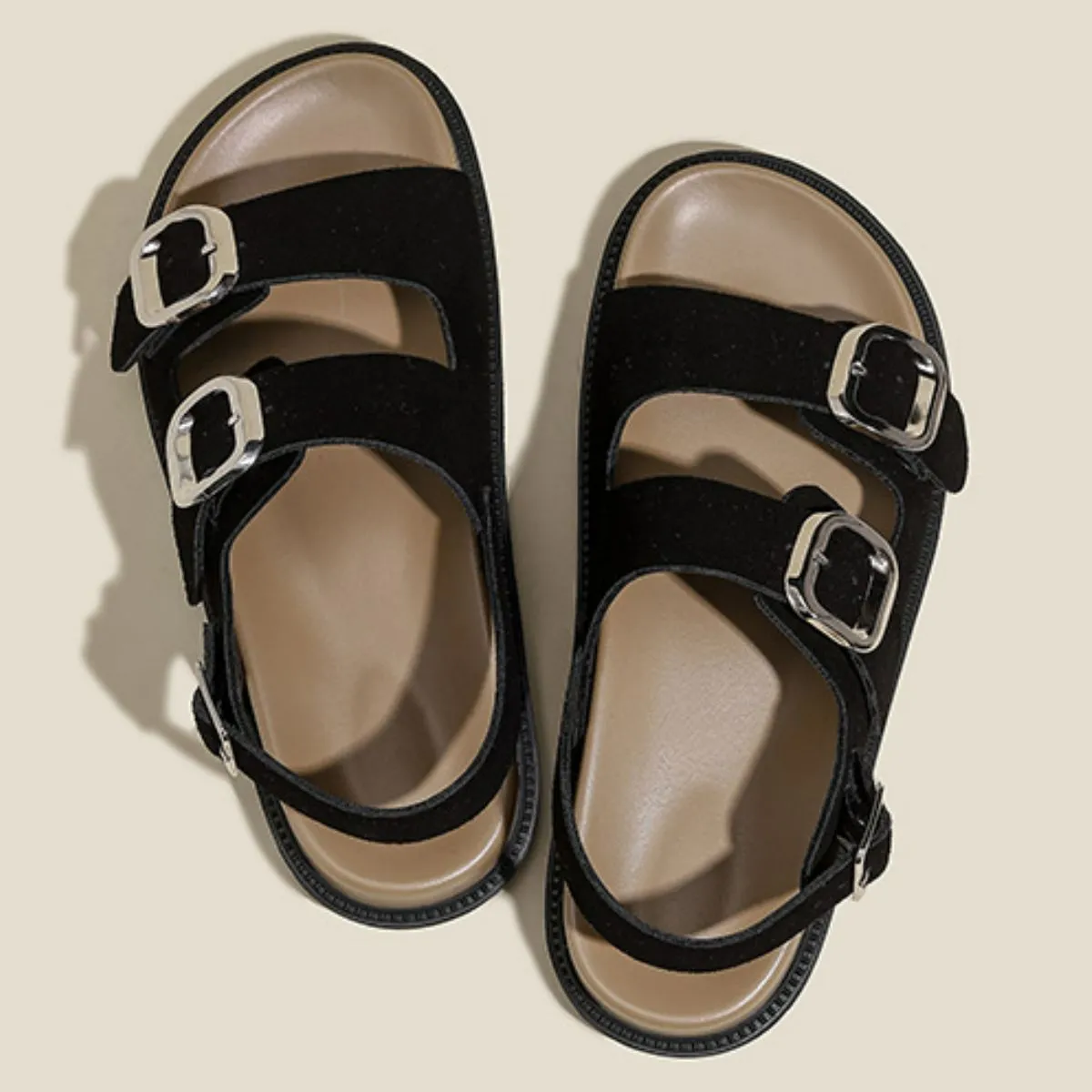 Open Toe Double Buckle Sandals
