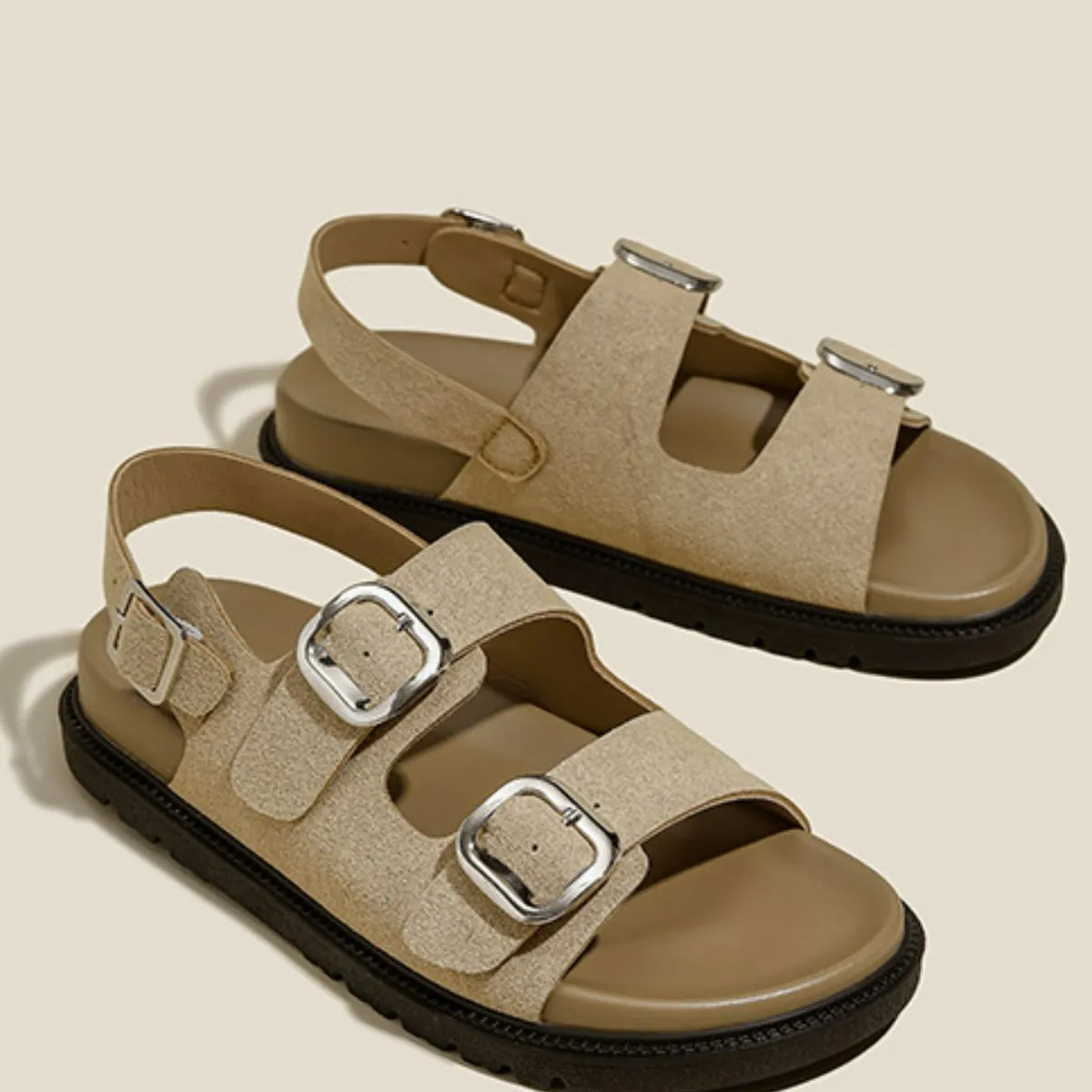 Open Toe Double Buckle Sandals