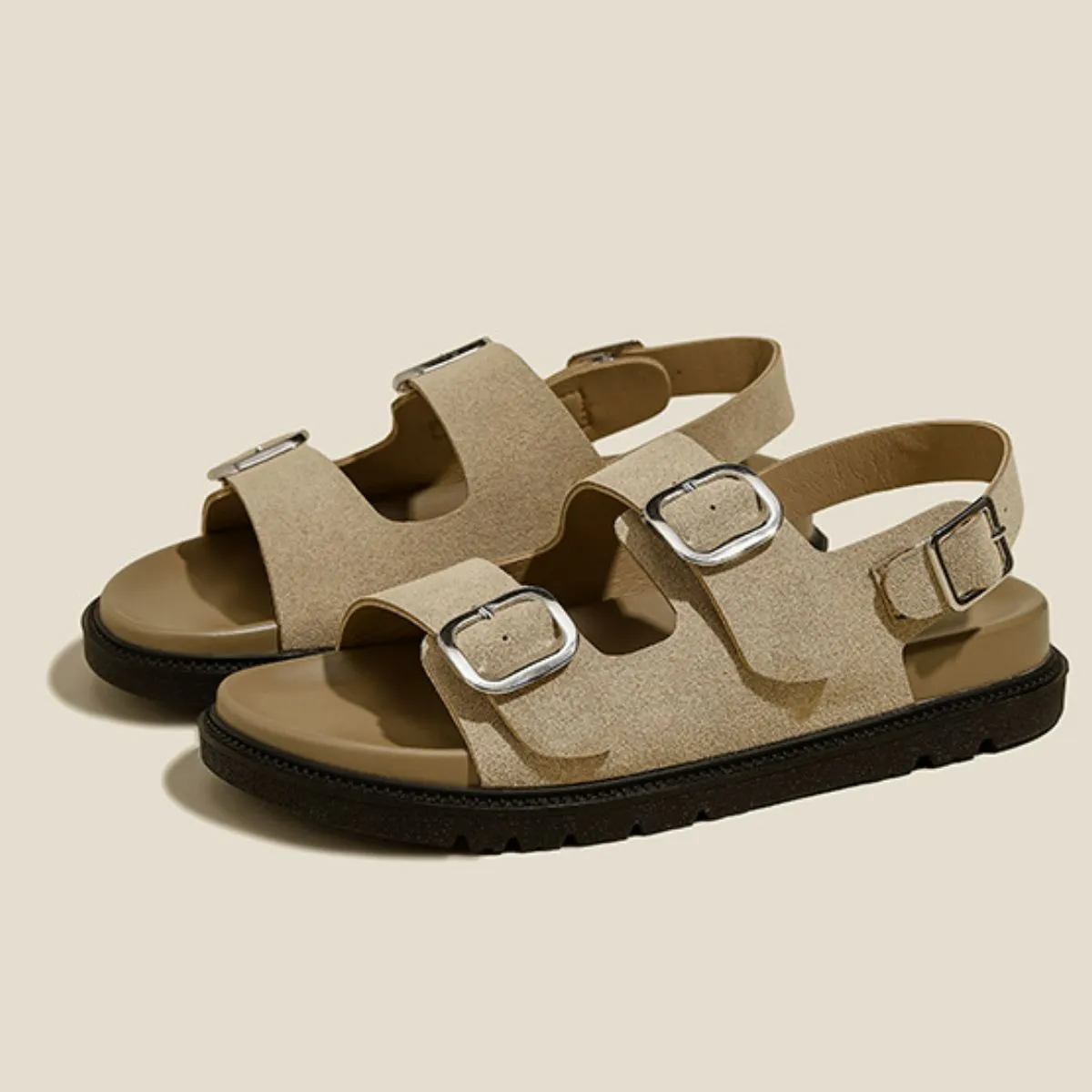 Open Toe Double Buckle Sandals