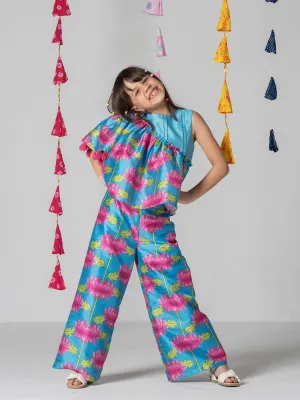 Pink Lotus Top and Pant Set For Girls