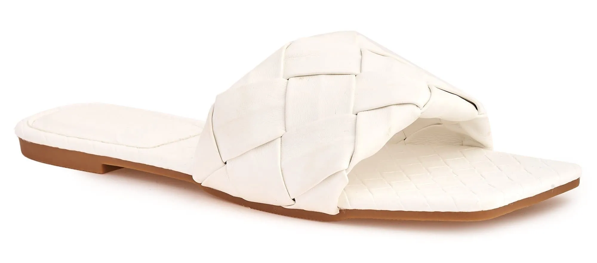 Raffia Crossover Plait Band Slider in White