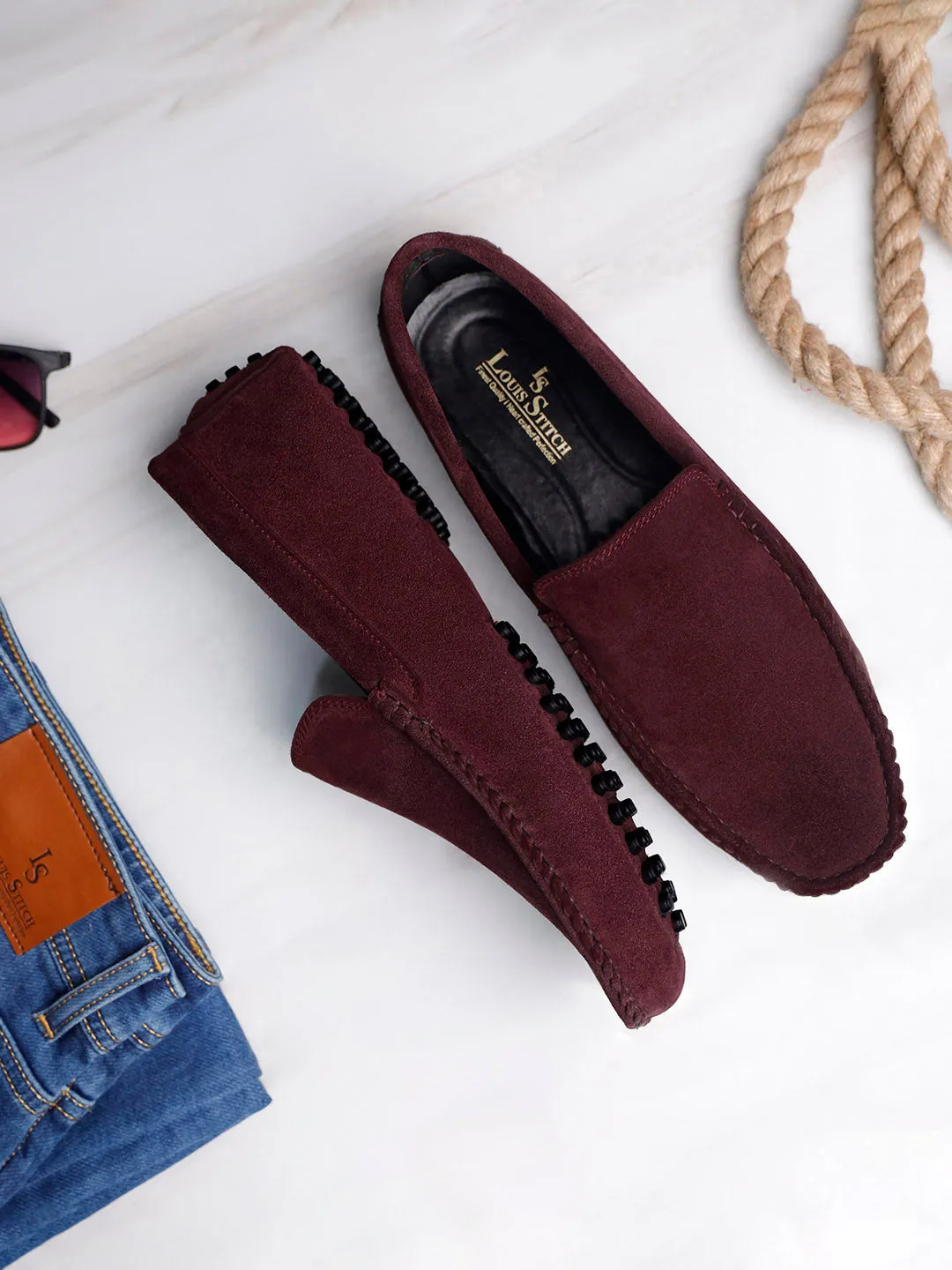 Rosewood Handmade Italian Suede Leather Slip-On Penny Loafers