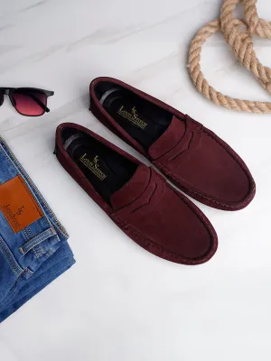 Rosewood Handmade Italian Suede Leather Solid Penny Loafers
