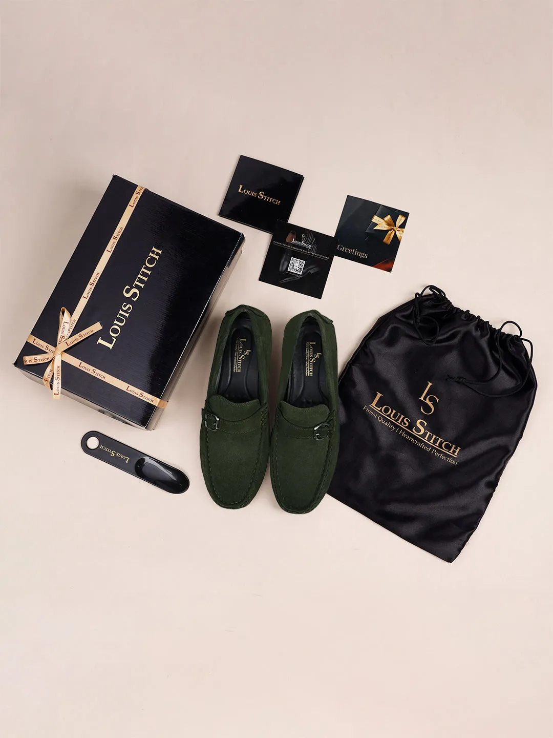Seaweed Green Handmade Italian Suede Leather Solid Penny Loafers with Buckle