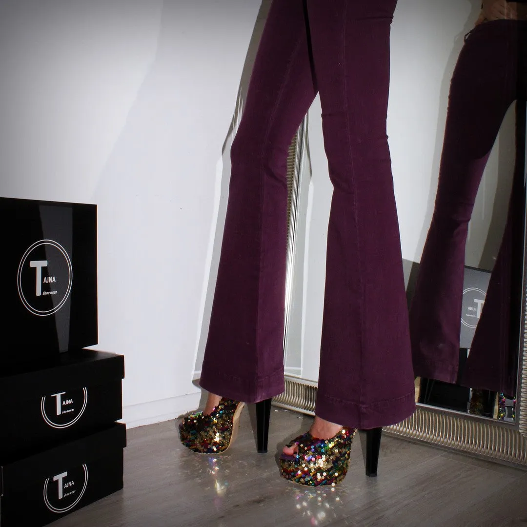 Sequin Peep Toe High Heel Platform