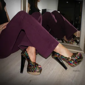 Sequin Peep Toe High Heel Platform