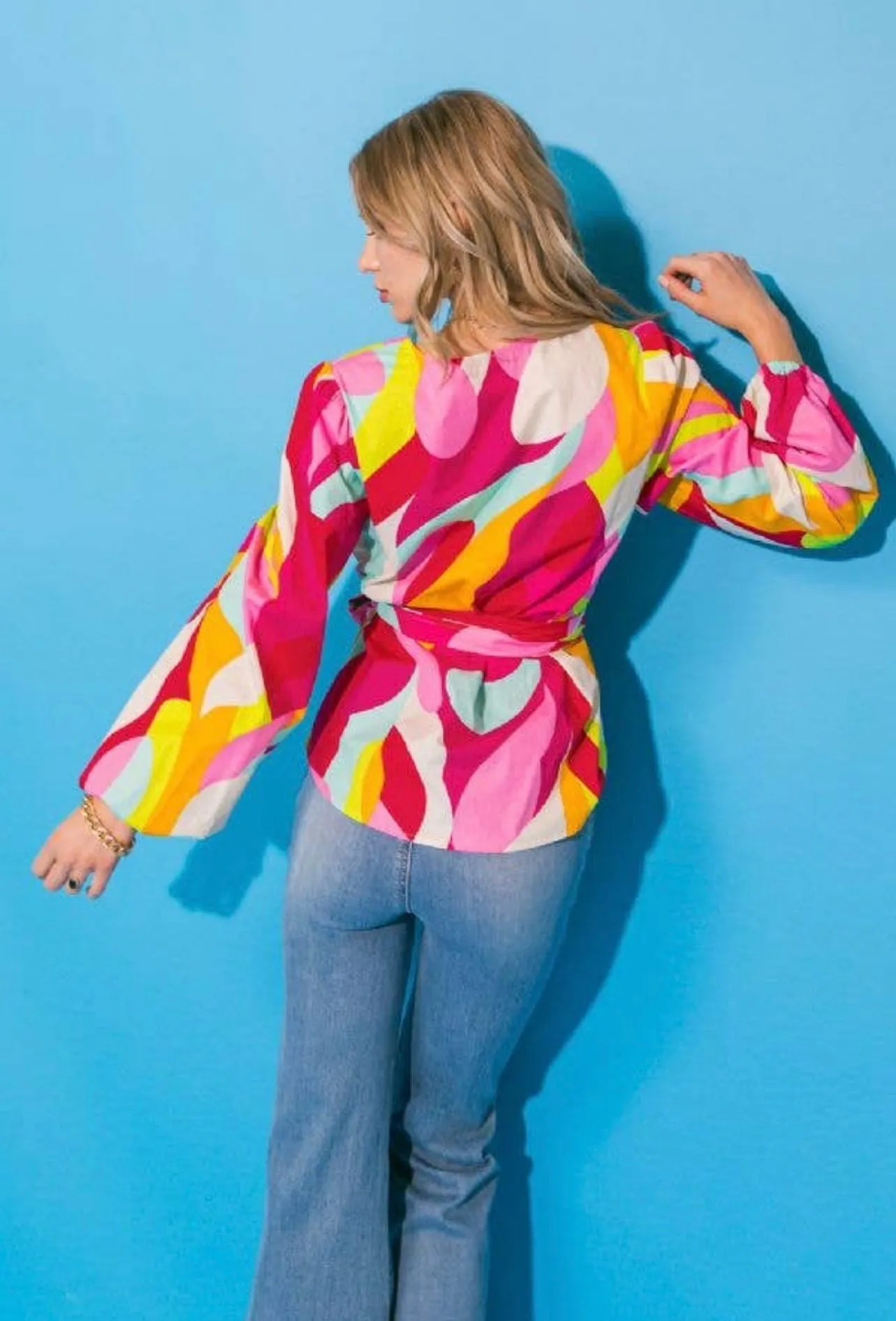 Shiny Penny Wrap Top