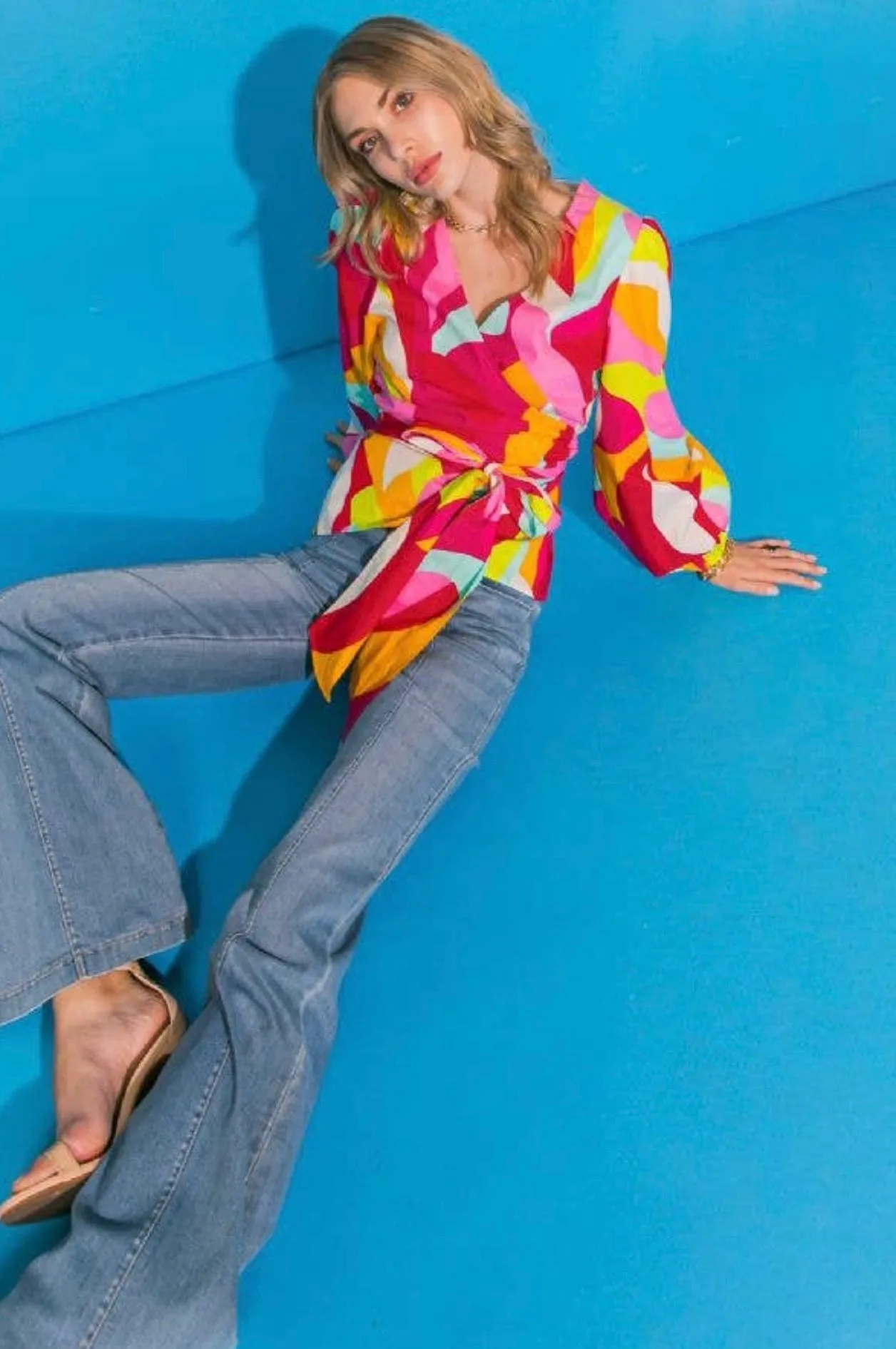 Shiny Penny Wrap Top