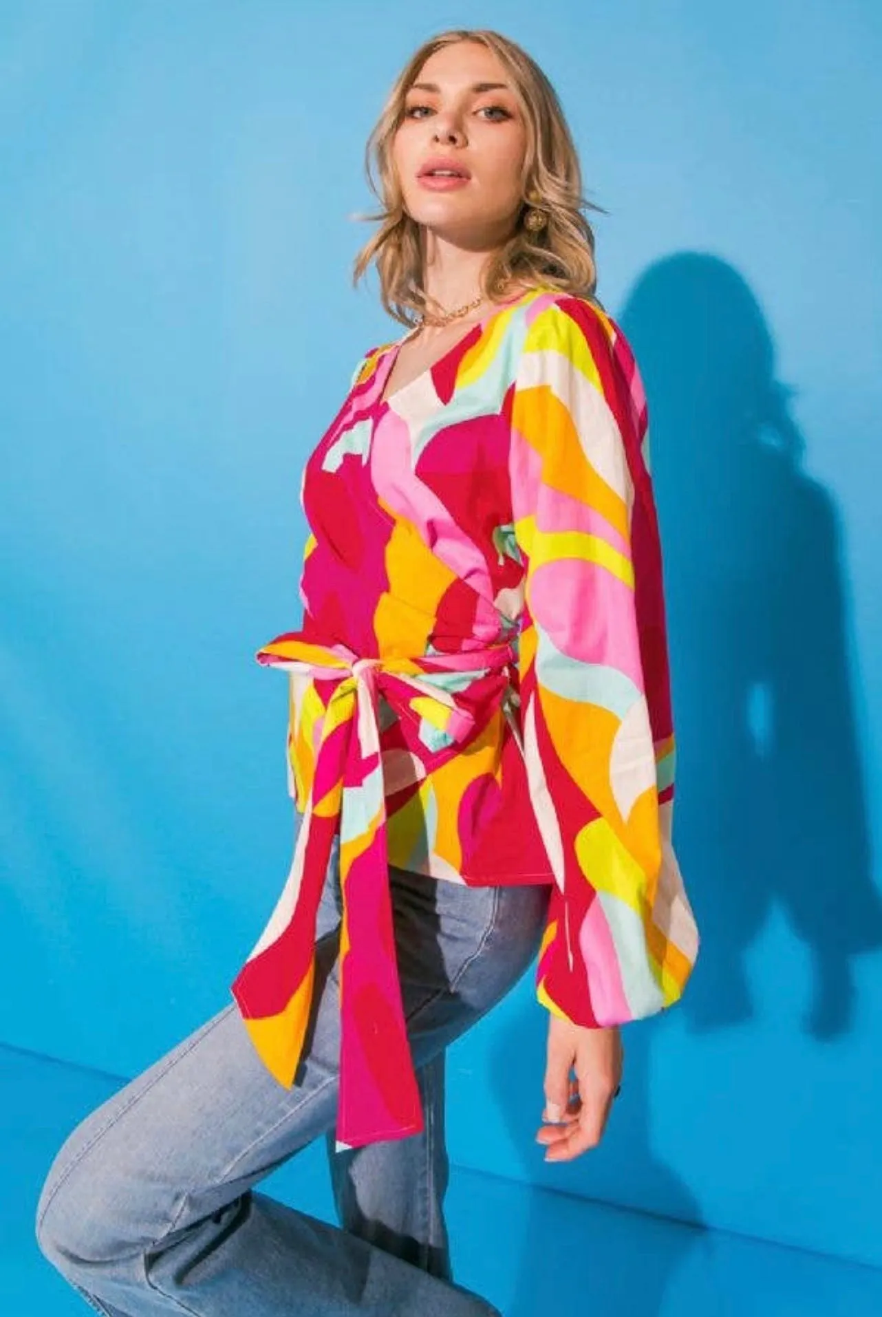 Shiny Penny Wrap Top