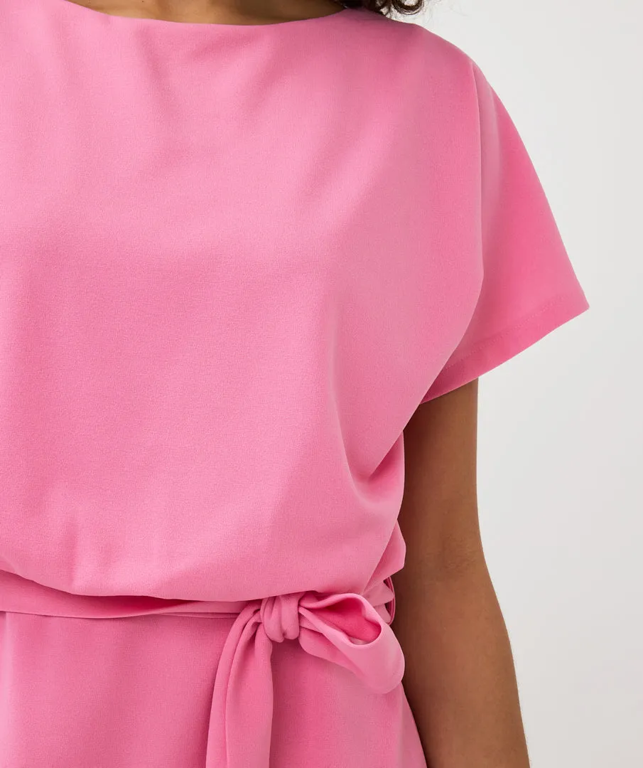 Short Sleeve Batwing Style Midi Dress - Rose Pink