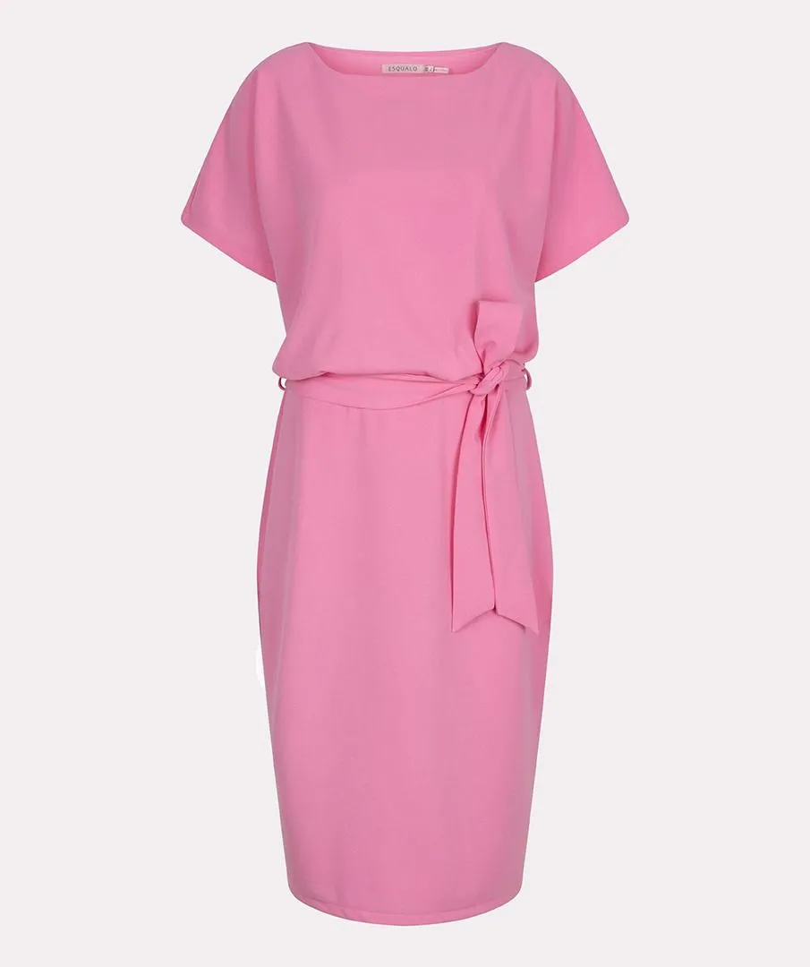 Short Sleeve Batwing Style Midi Dress - Rose Pink
