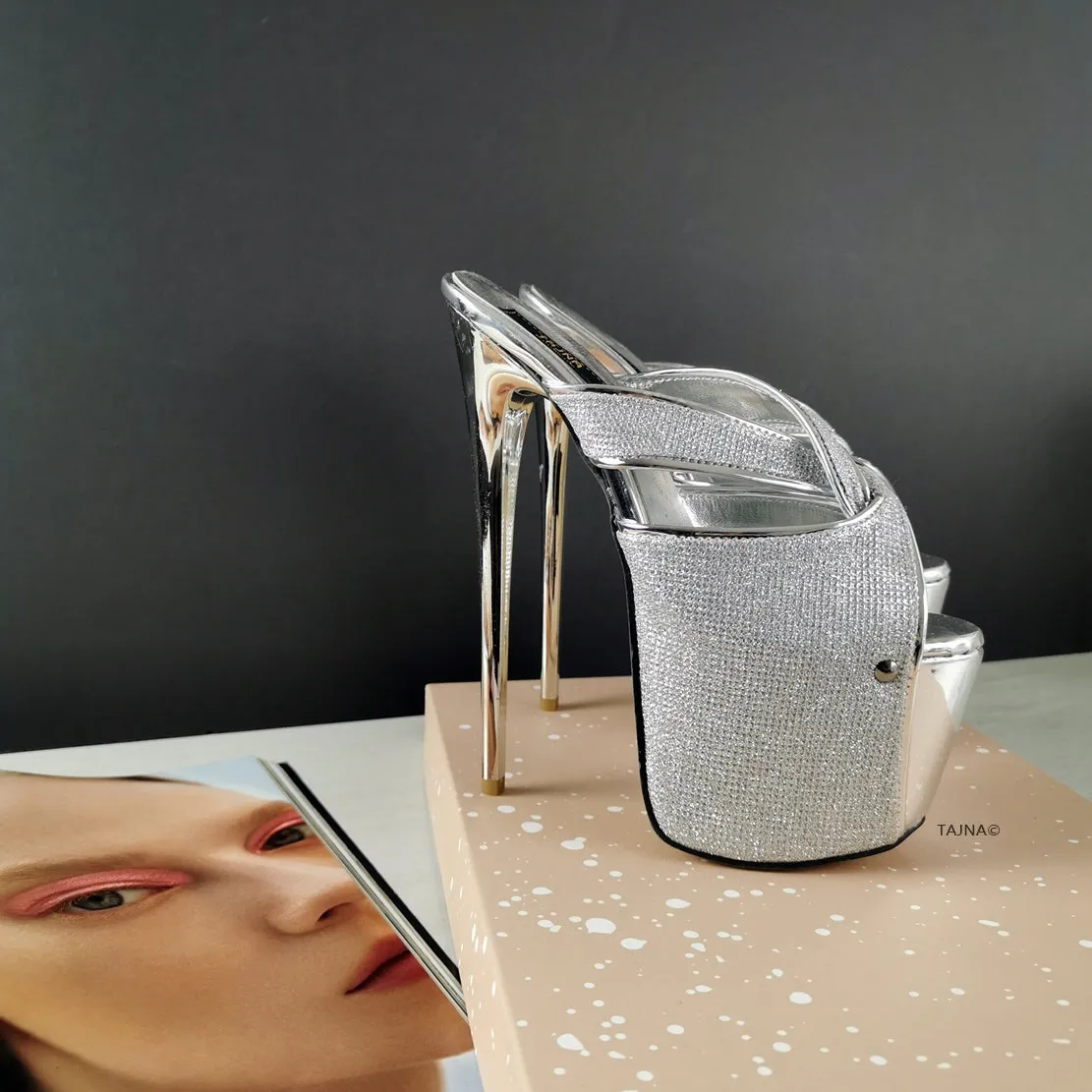 Silver Shimmer High Heel Mules