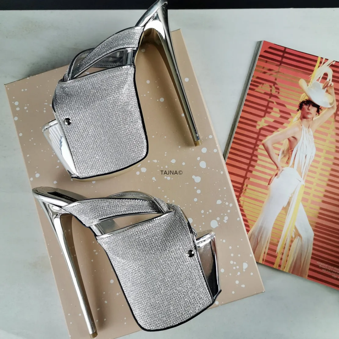 Silver Shimmer High Heel Mules
