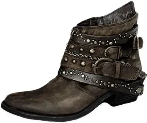 Snow Boots for Women Ankle Fall Booties for Women Women Cowboy Boots Round Toe Platform Bootie for Women Comfy Casual Closed Back Chunky Block Low Heel Vintage