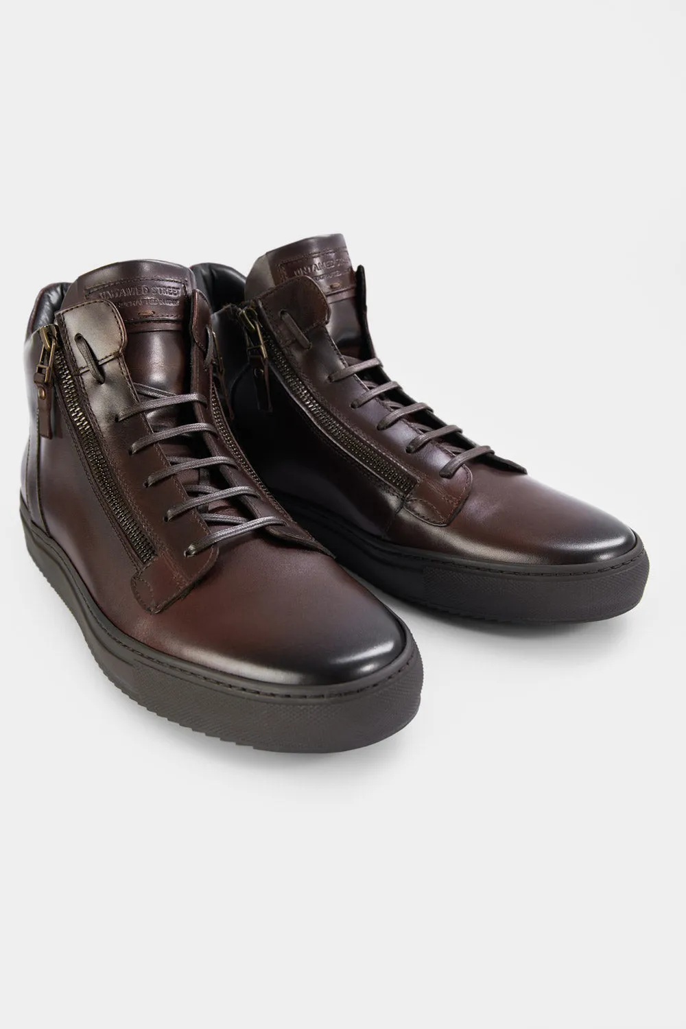 SOHO LOUNGE chestnut patina high sneakers.