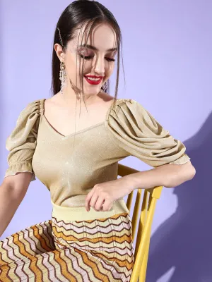 Style Quotient Women Beige Sweetheart Neck Top