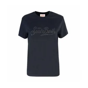T-shirt Donna Nera logo strass