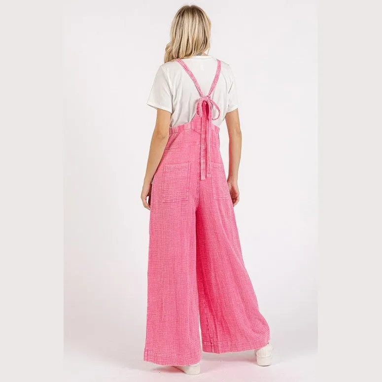 Textured Wide Leg Overalls