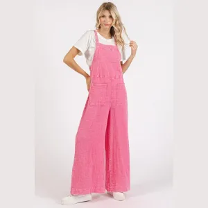 Textured Wide Leg Overalls