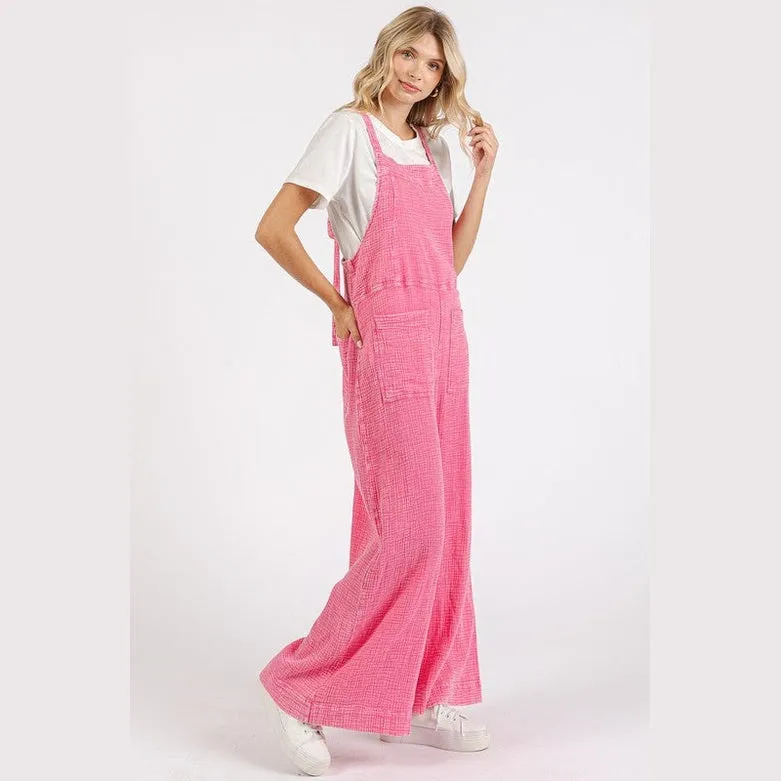 Textured Wide Leg Overalls