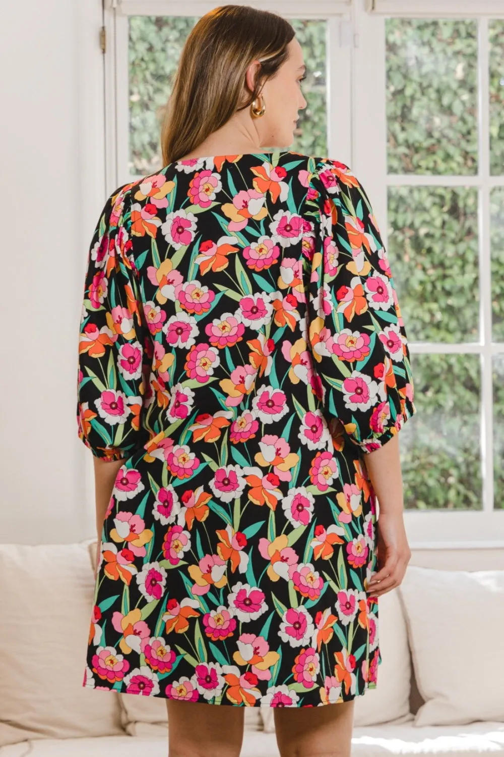 Tiani Full Size Floral Puff Sleeve Mini Dress