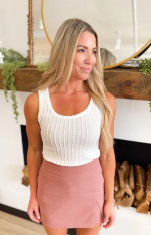 White Textured Knit Tank Top