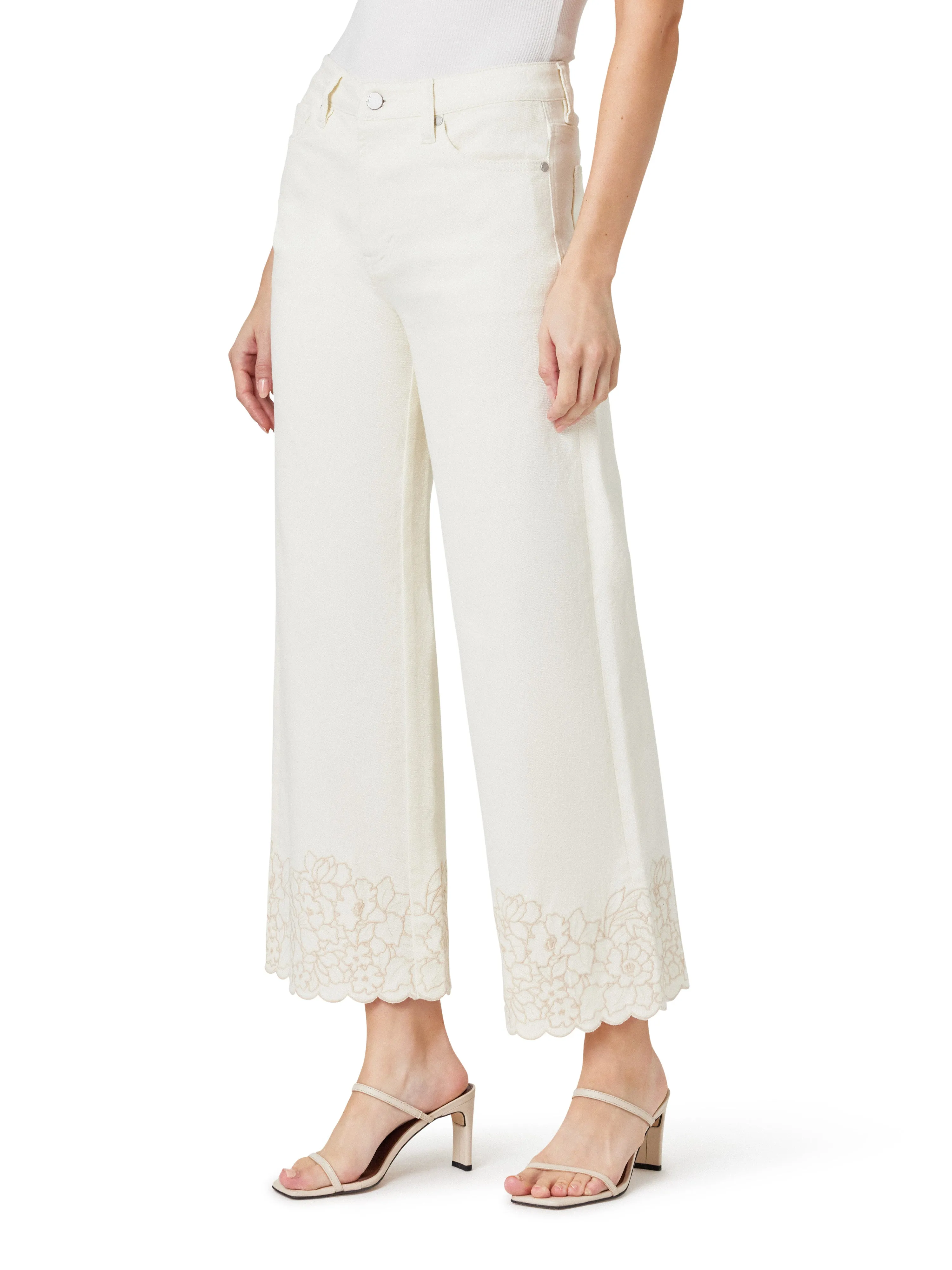 Wide Leg Embroidered Crop Jeans