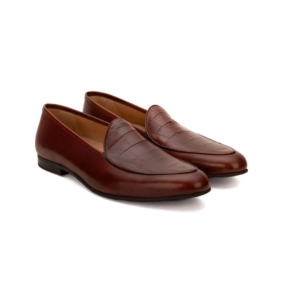 Wine Croco Vamp Belgian Loafers