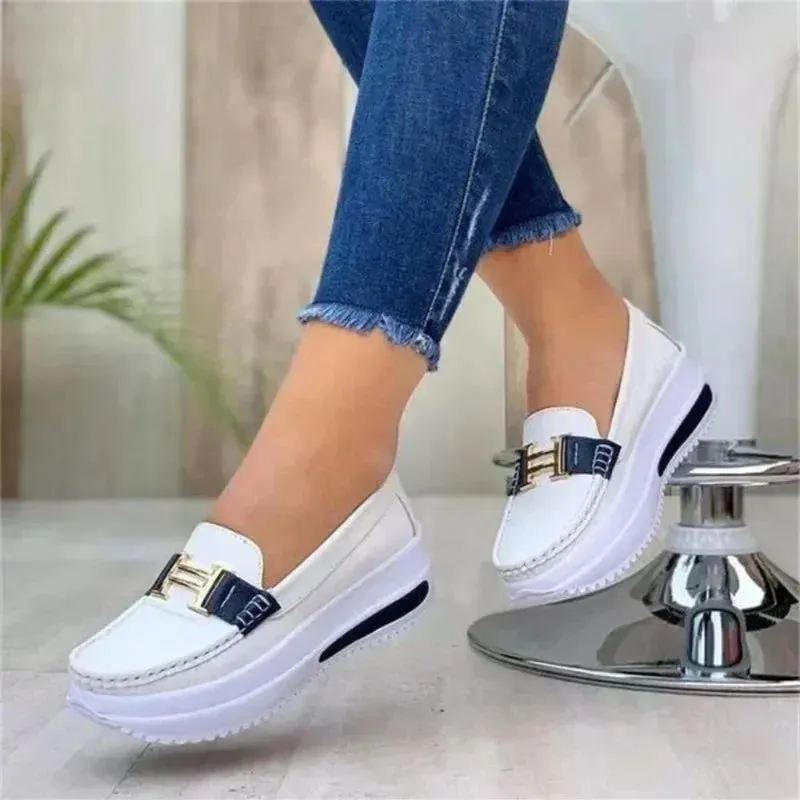 Women Leather PU Waterproof Fashion Round Toe Sneakers Woman Daily Casual Shallow Mouth Slip-on Walking Female Vulcanized Shoes