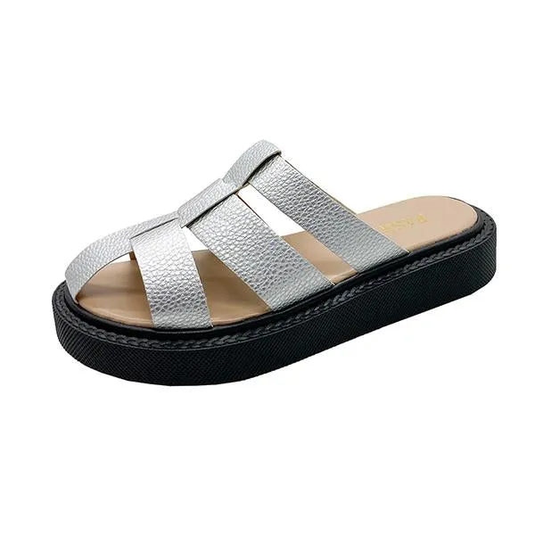 Women's Casual Woven Hollow Thick Sole Half Slippers 97754921S